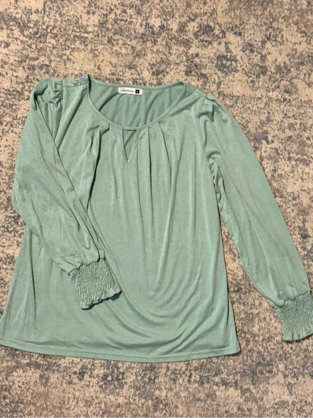 Sage Green Long-Sleeve Smocked Cuff Top Size Large